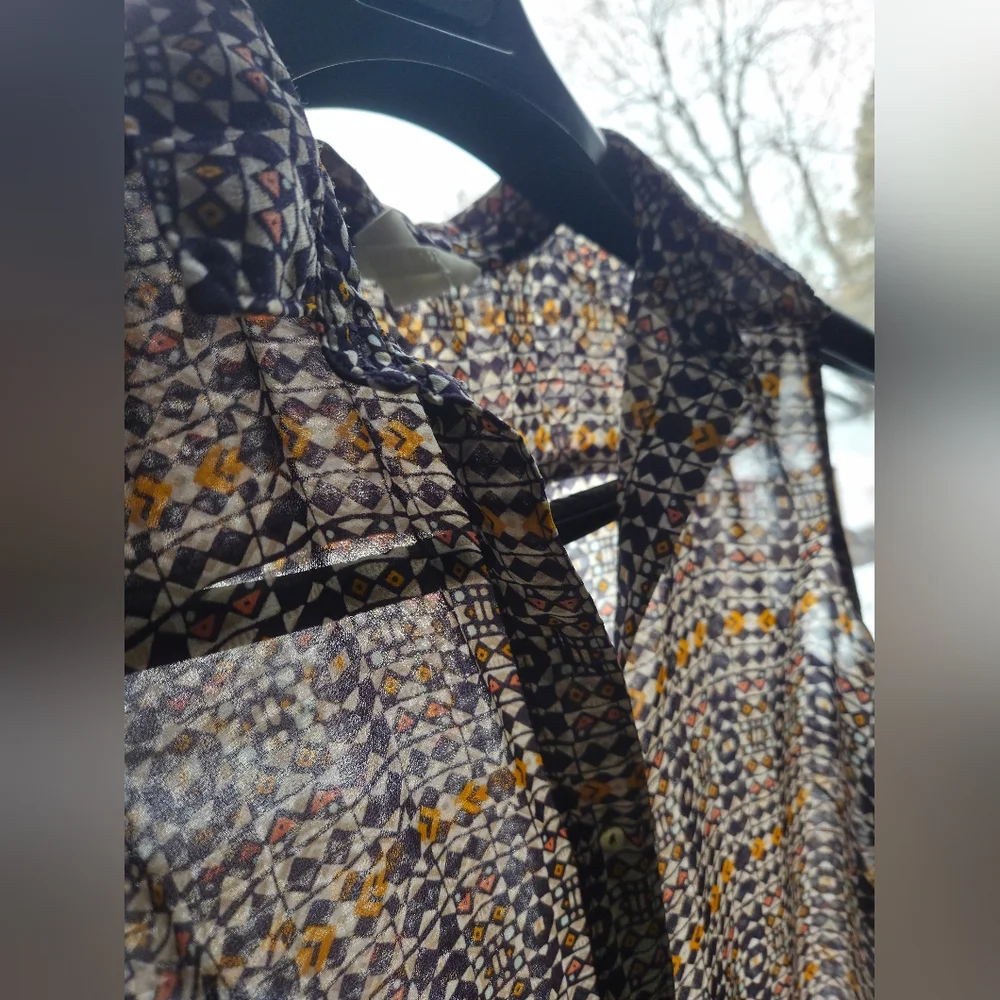 H&M Sheer Mosaic Boho Blouse Yellow & Blue Tile - Picture 4 of 9